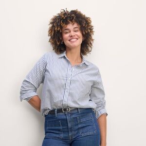 Everlane Navy and White Striped Men's Shirt